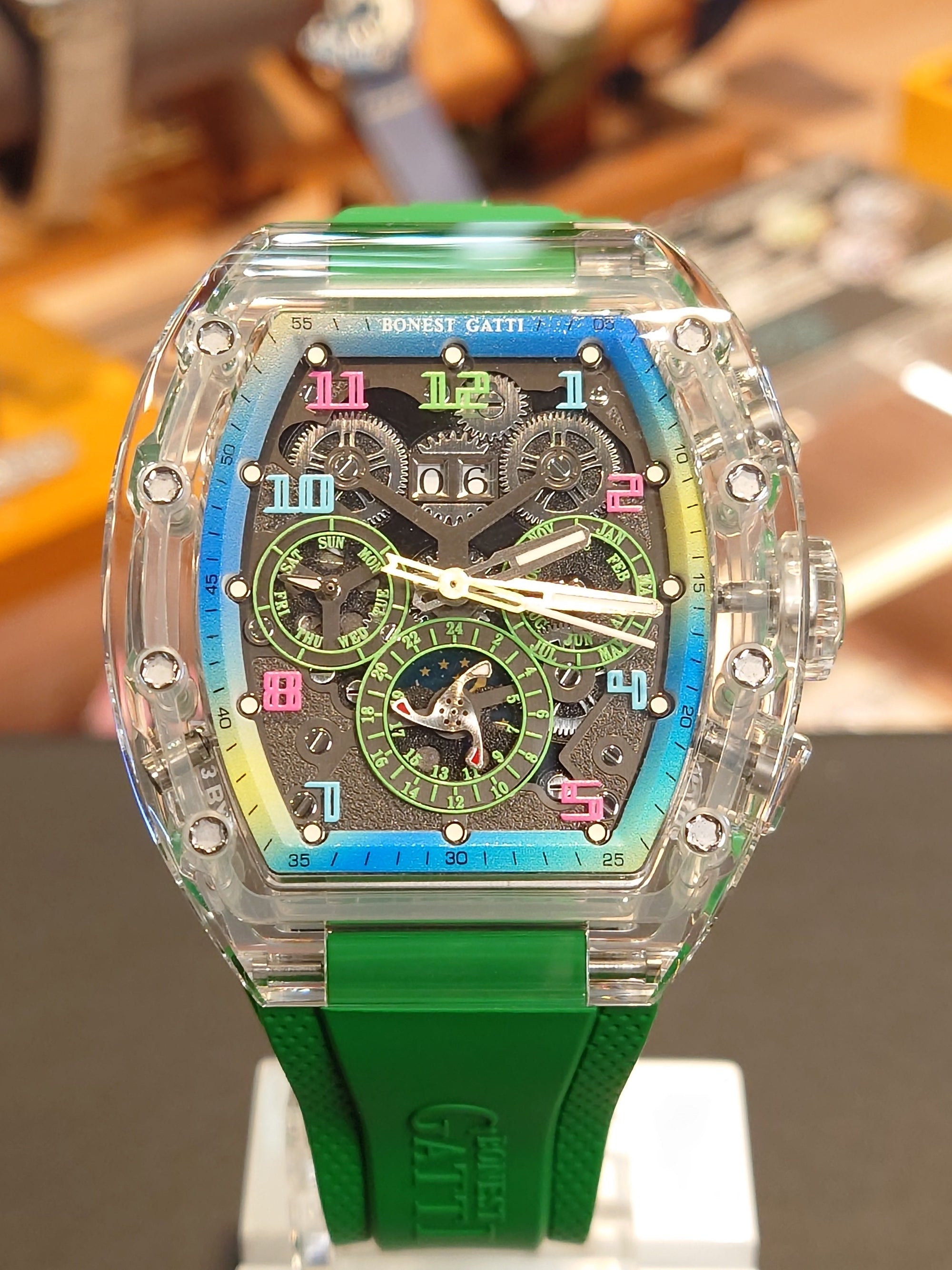 Bonest Gatti 酒桶形水晶多功能自動錶 BG6006-R5