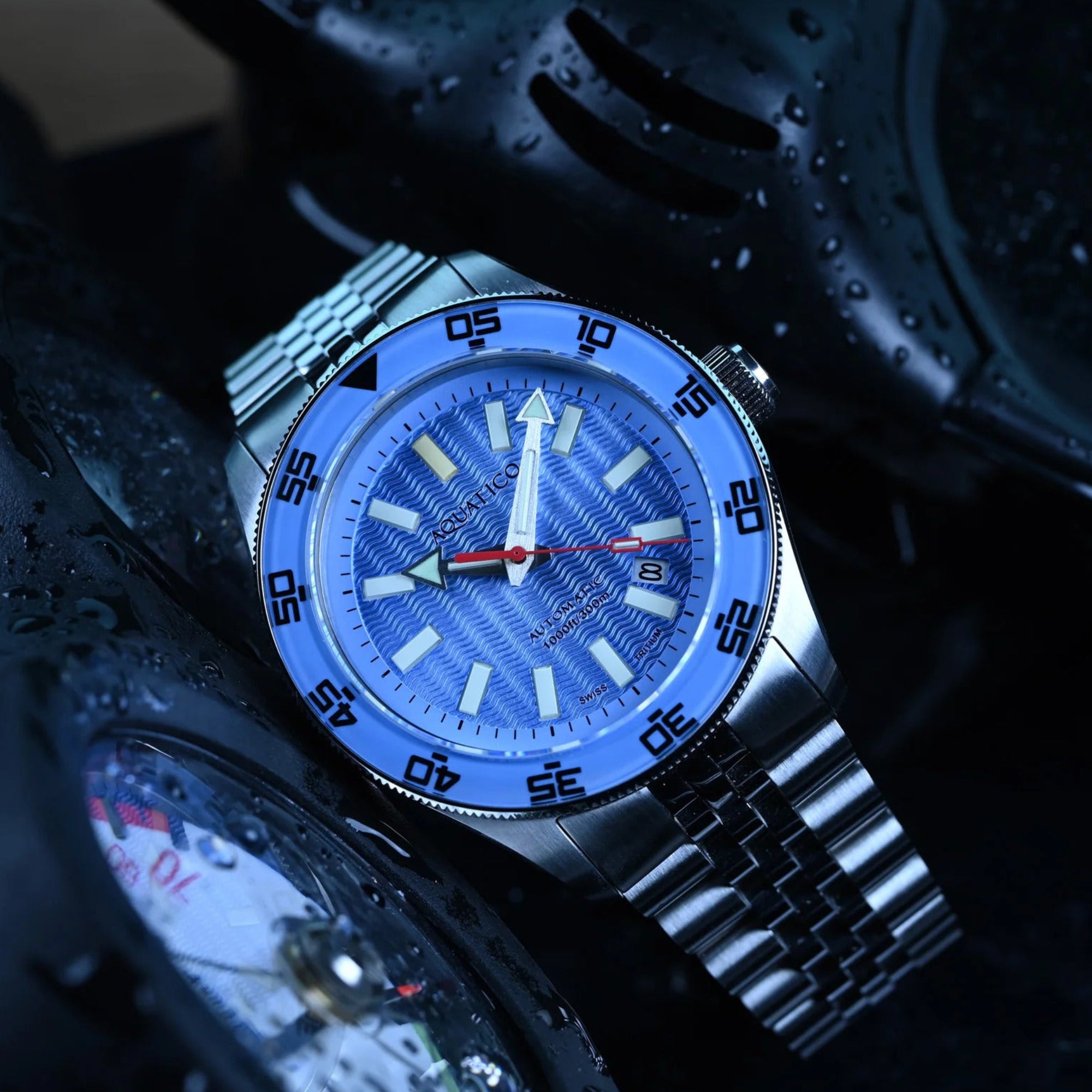 Aquatico Sea Recon 42mm Tritium Sky Blue Dial T100氣燈潛水機械錶