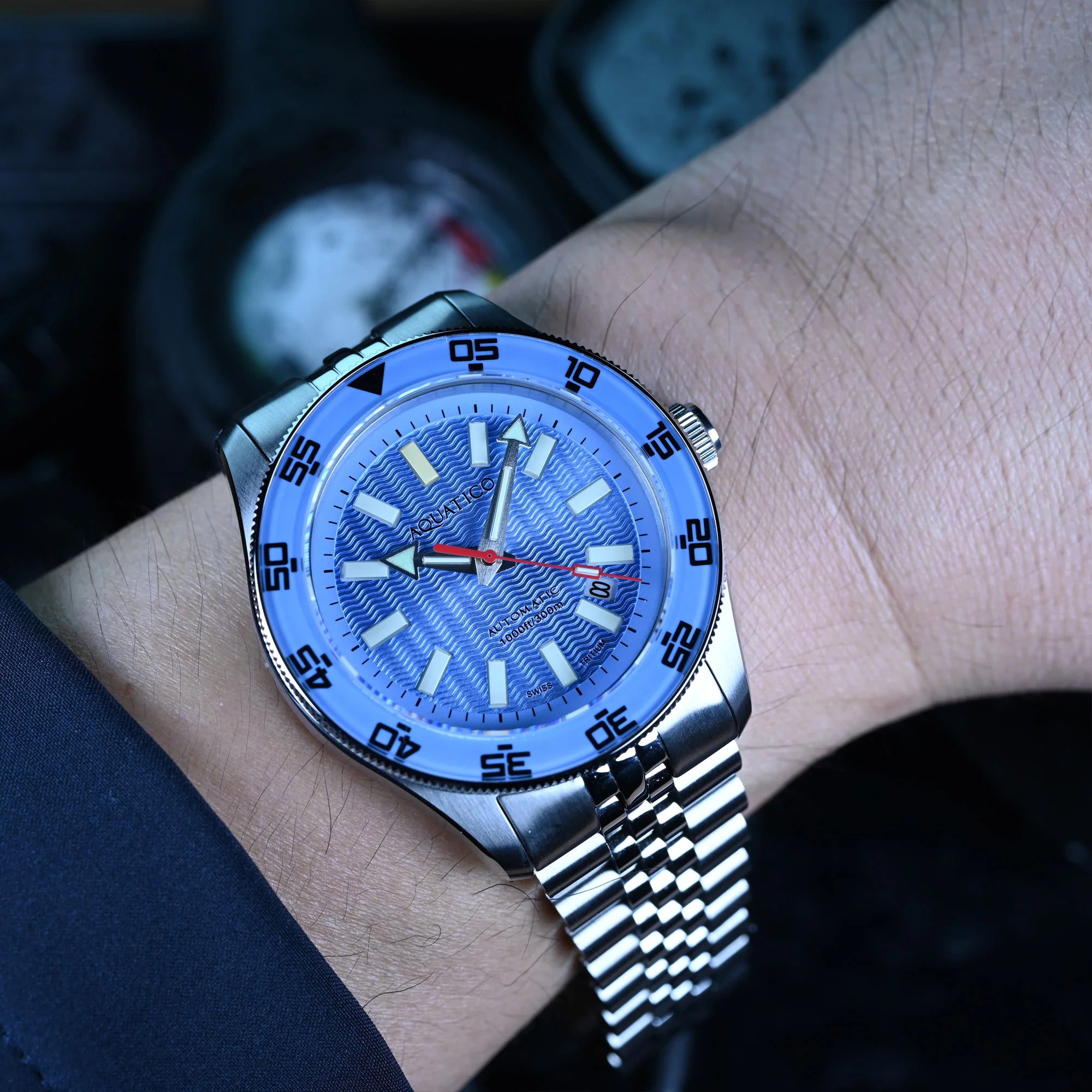 Aquatico Sea Recon 42mm Tritium Sky Blue Dial T100氣燈潛水機械錶
