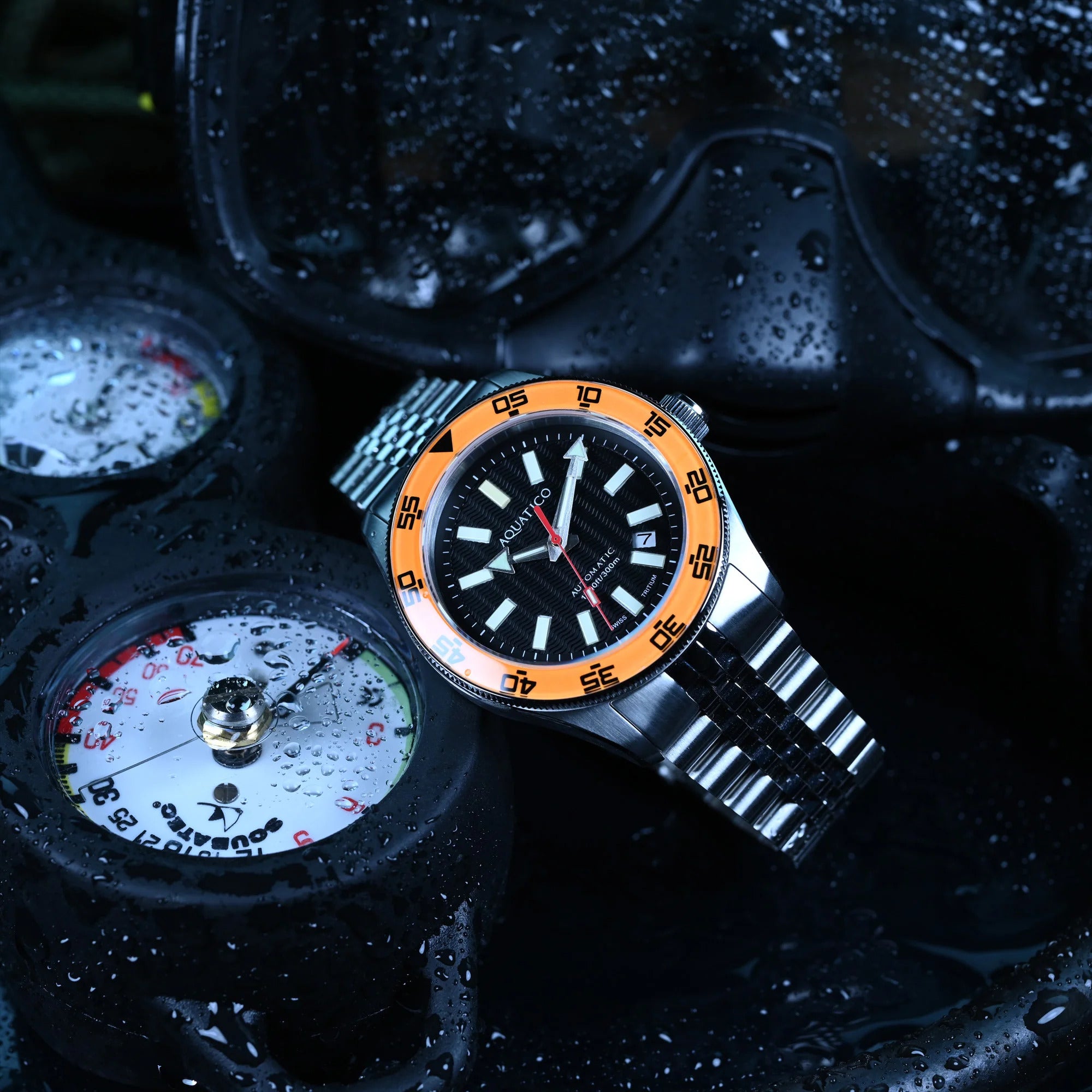 Aquatico Sea Recon 42mm Tritium Black Dial Orange Bezel T100氣燈潛水機械錶
