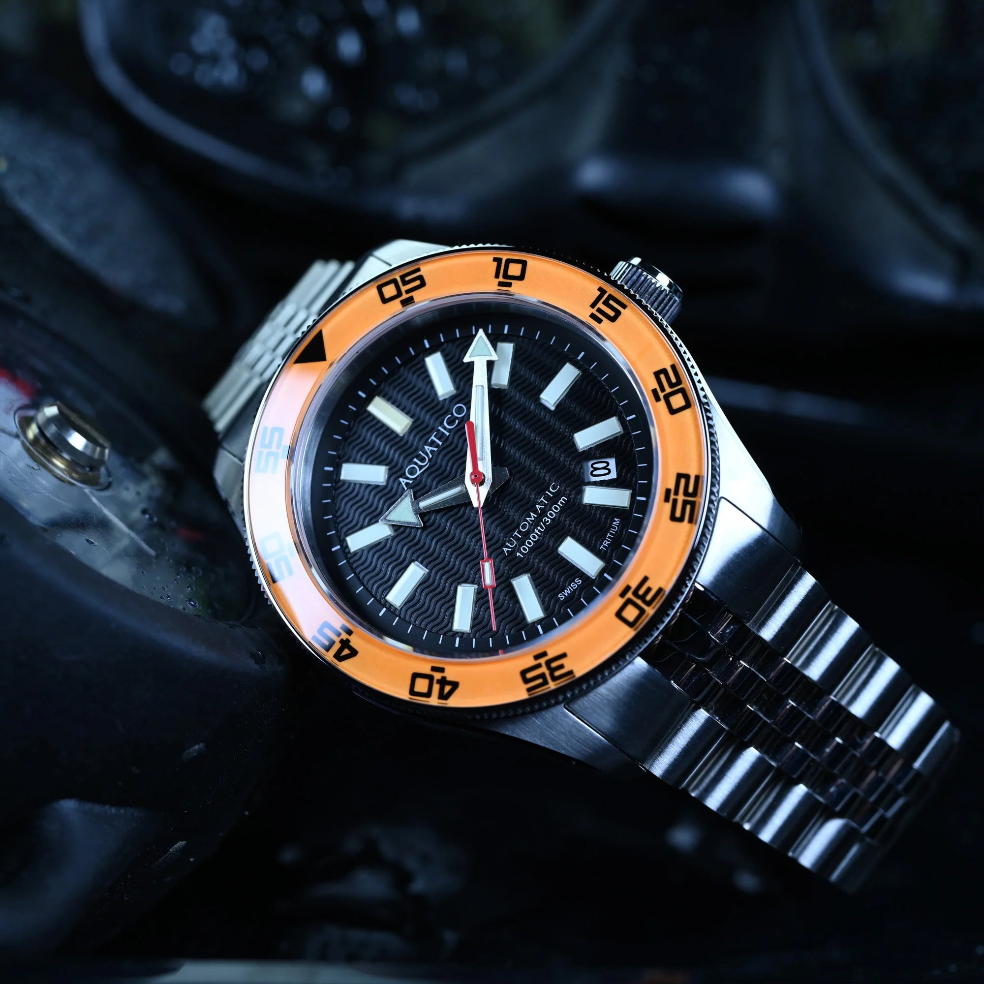 Aquatico Sea Recon 42mm Tritium Black Dial Orange Bezel T100氣燈潛水機械錶