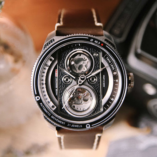 TACS ATL 復古雙鏡頭自動錶 Automatic Twin Lens 2002A 啡色皮帶