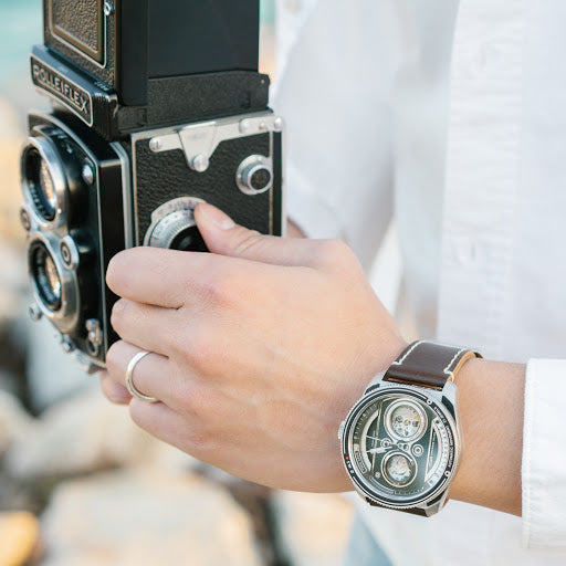 TACS ATL 復古雙鏡頭自動錶 Automatic Twin Lens 2002A 啡色皮帶