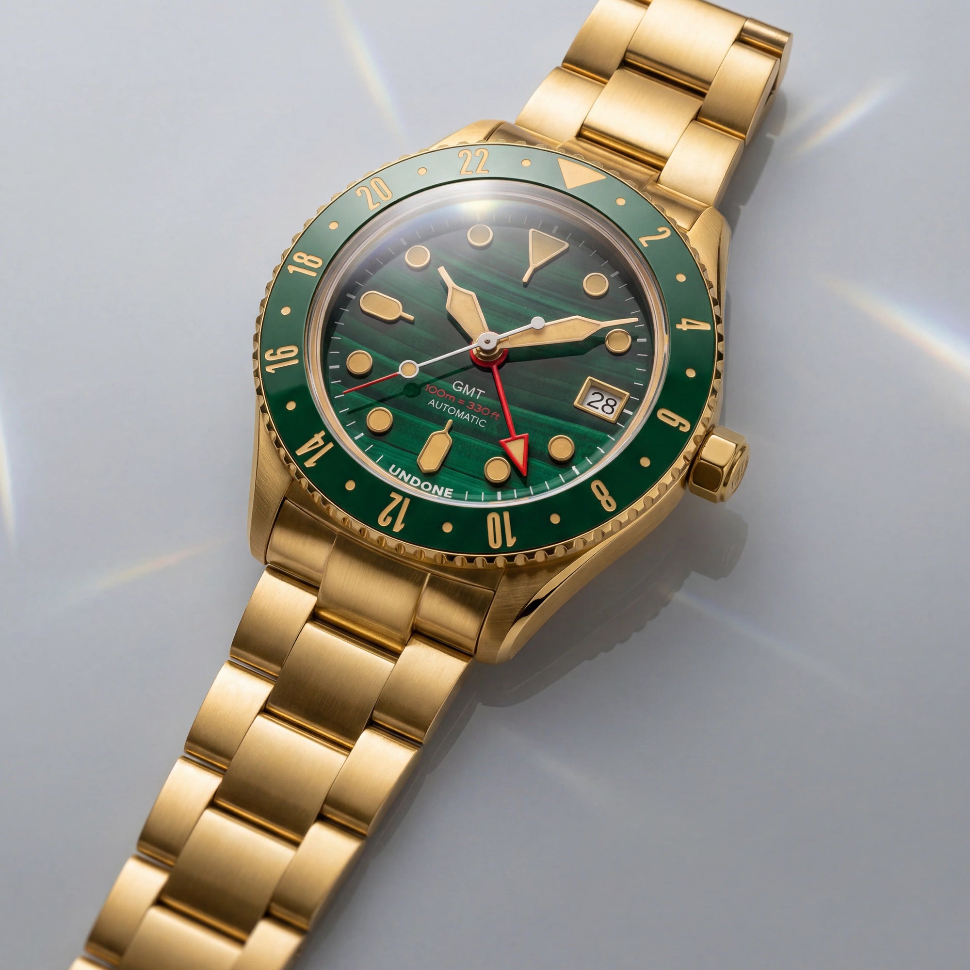 UNDONE Basecamp GMT Malachite Dial Automatic Watch Gold