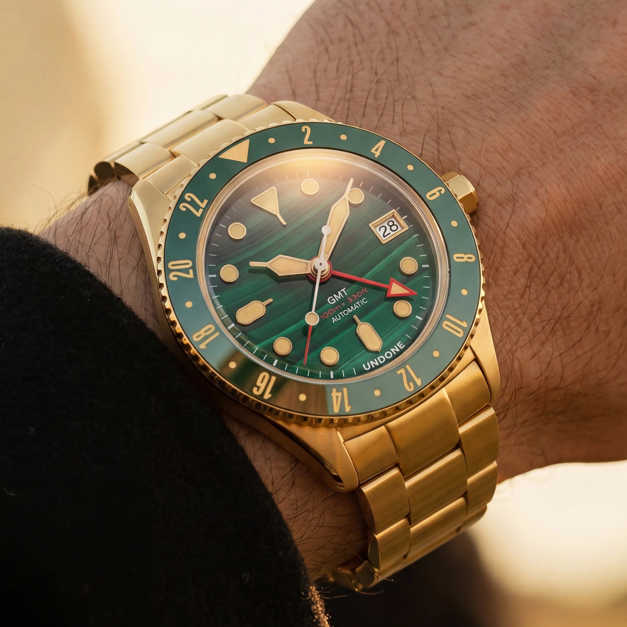 UNDONE Basecamp GMT Malachite Dial 孔雀石自動錶全金色