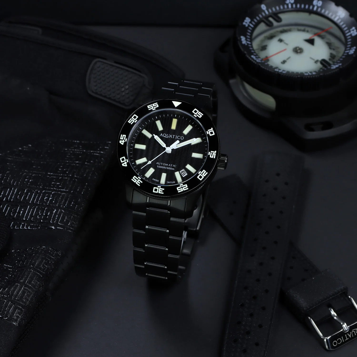 Aquatico Sea Dragon Tritium T100 氣燈  DLC Black Dial 潛水機械錶