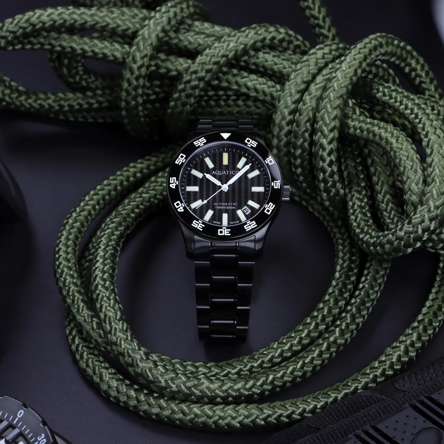 Aquatico Sea Dragon Tritium T100 氣燈  DLC Black Dial 潛水機械錶