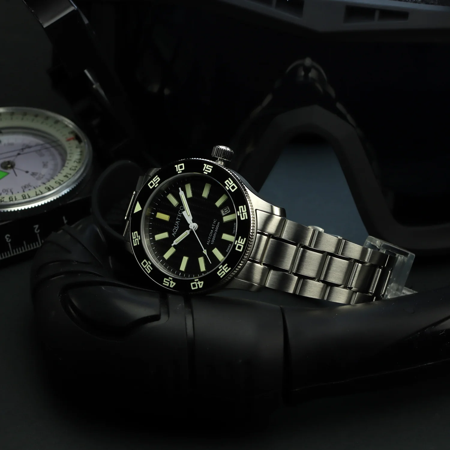 Aquatico Sea Dragon Tritium T100氣燈 潛水機械錶  Black Dial