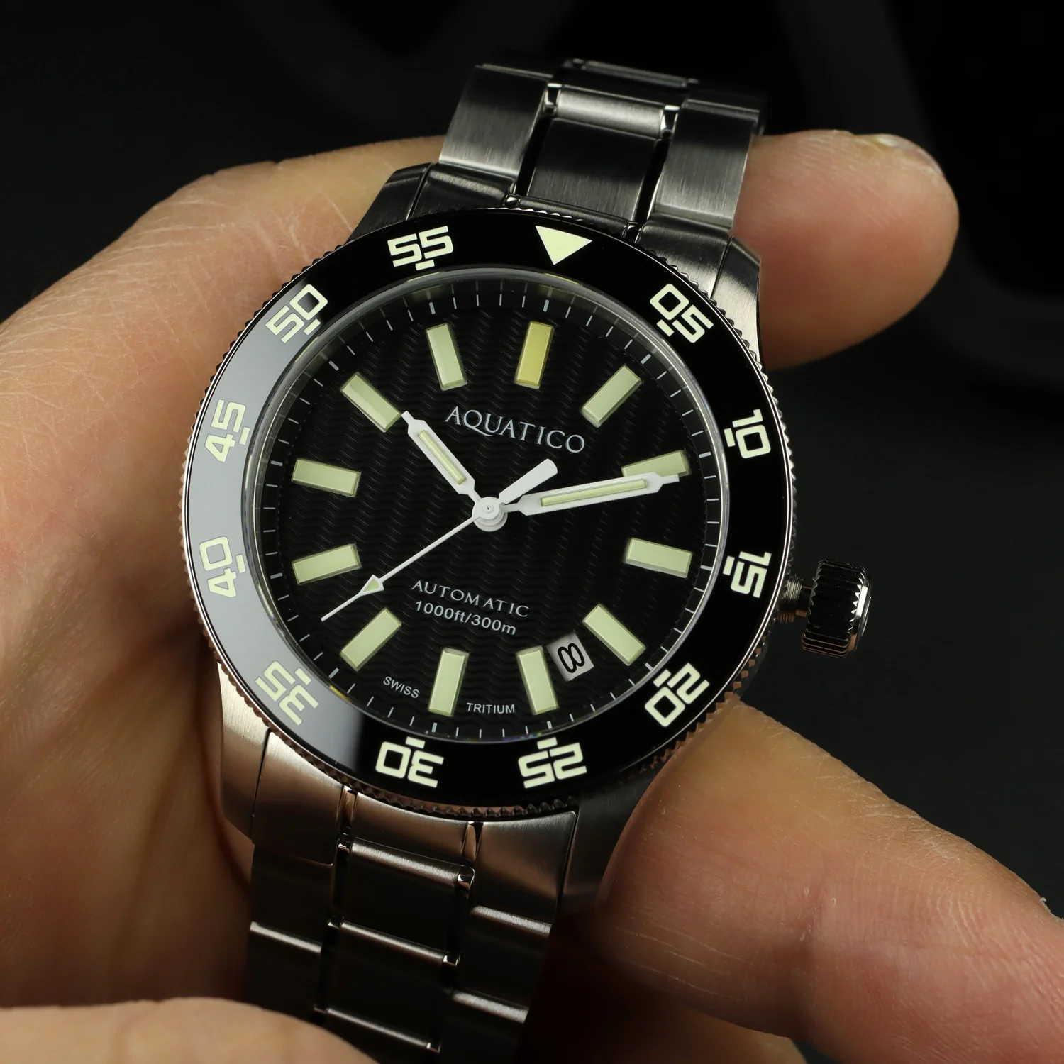 Aquatico Sea Dragon Tritium T100氣燈 潛水機械錶  Black Dial